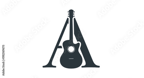 Letter A with Acoustic Guitar Silhouette - Music and Alphabet Logo Concept