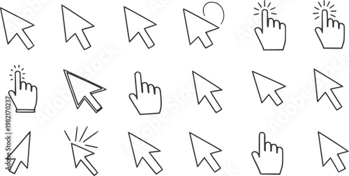 Collection of computer mouse cursors and hand pointer click