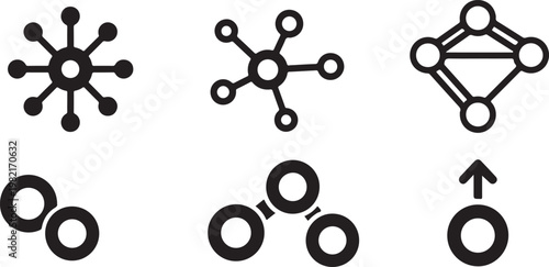 Black and white molecular structure icons and symbols for science concepts  various chemical bonds