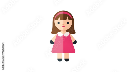 Cartoon girl in pink dress and headband smiling sweetly