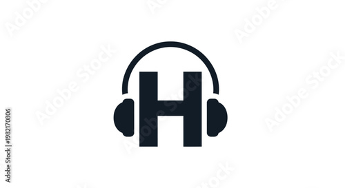 Letter H with Headphones Icon, Music Symbol, Audio Logo, Podcast Headset