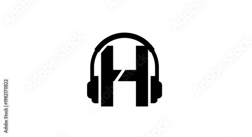 Modern H Letter Logo with Headphones Icon - Music and Audio Concept