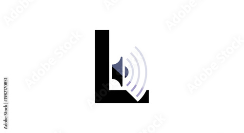 Minimalist L letter logo with sound waves and speaker icon