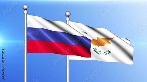 Russia and Cyprus National Flag Waving on Pole Loop