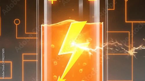 Battery charging with lightning bolt symbol and circuitry concept