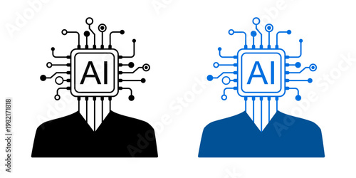 AI agent, Artificial intelligence technology electronics microchip with human body