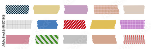 Decorative tape with different patterns, patterned design tapes, colorful element mockup collection on transparent background