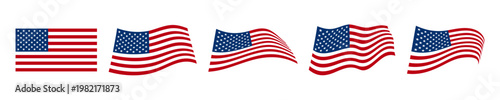 USA flag set, United States of America waving flag, wavy American flag