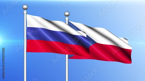 Russia and Czech Republic National Flag Waving on Pole Loop