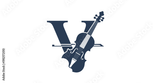 Elegant Violin Silhouette Merged with Letter V Logo, Music Symbol