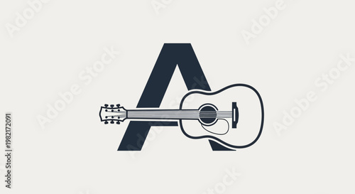 Letter A with Acoustic Guitar Silhouette, Music Concept, Minimalist Design