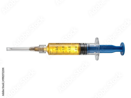 Close-Up of Syringe with Yellow Liquid for Medical or Laboratory Use in Healthcare Settings