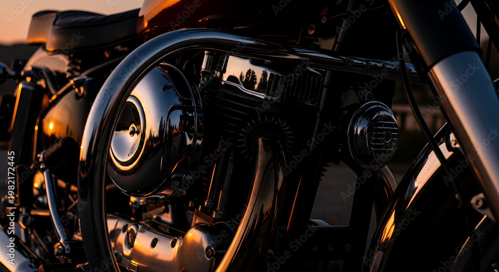 Fototapeta premium Close-up of Vintage Motorcycle Engine on a Sunny Day