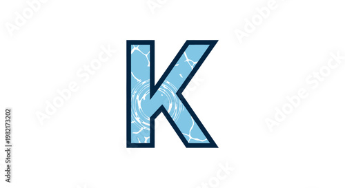 Letter K with Water Texture - Refreshing Aqua Blue Surface