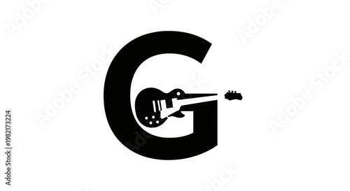 Guitar inside Letter G Logo, Electric Guitar Silhouette, Music Symbol, Rock and Roll Concept