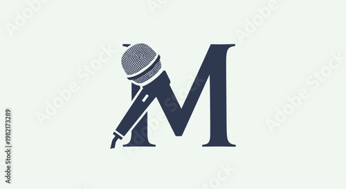Microphone with Letter M Logo, Music, Podcast, Media, Entertainment, Audio Concept