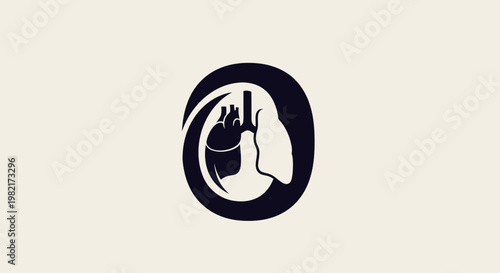 Human Heart and Lungs Silhouette Icon in Circular Frame, Medical Symbol