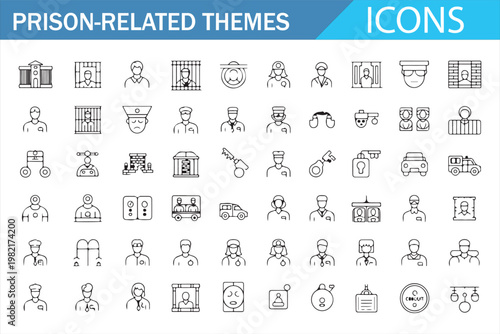 Correctional Facility Icons Set Editable Line Vector Justice System Symbols