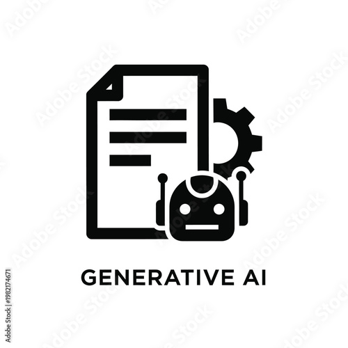 A black silhouette depicts a robotic assistant working with a document representing generative artificial intelligence concepts high quality professional detailed