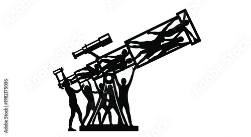 Telescope stands tall as a group of observers work together to study the vast wonders of the night sky through this powerful astronomical instrument designed for exploring cosmic depths.