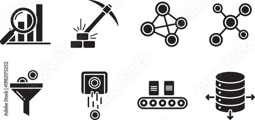 Collection of modern technology and business related vector icons on white background