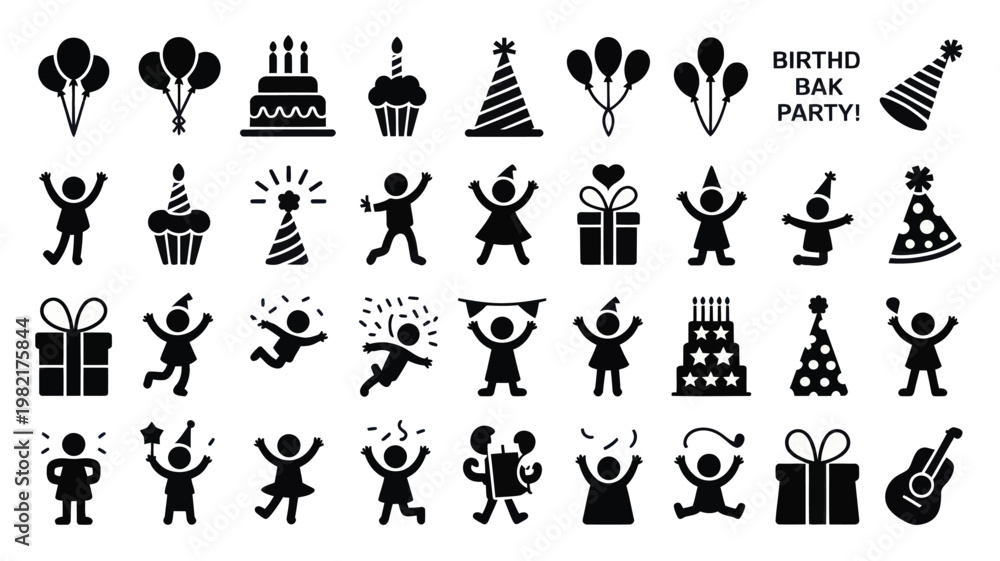 Obraz premium Set of 39 Black Birthday Party Celebration Icons Vector