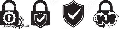 Security icons with locks and shields for protection and safety concepts online