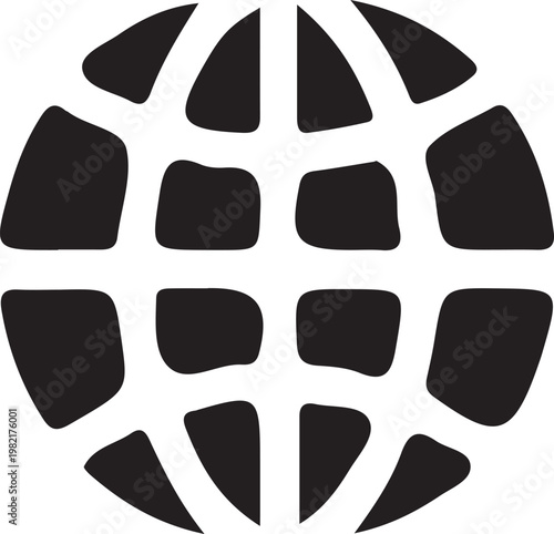 Minimalist Global Grid Icon: Solid Black World Sphere  for Connectivity, Networking, and International Graphic Design