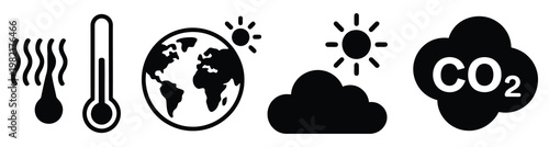 global warming concept with earth, co2 emissions, and temperature rise icons