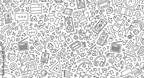 Intricate black and white doodle art a chaotic collection of hand drawn shapes and patterns