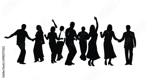 People dancing together in a group create a festive atmosphere during a social celebration or event.