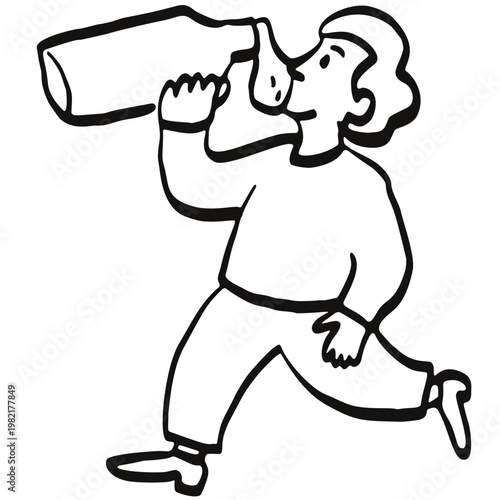 Minimalist Woman Drinking Beverage Illustration, Line Art Character, Lifestyle Concept