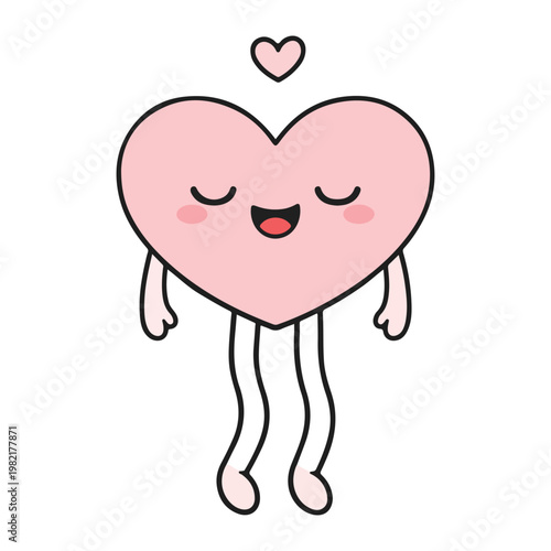 Cute pink heart character, smiling heart emoji, love icon, cartoon heart
