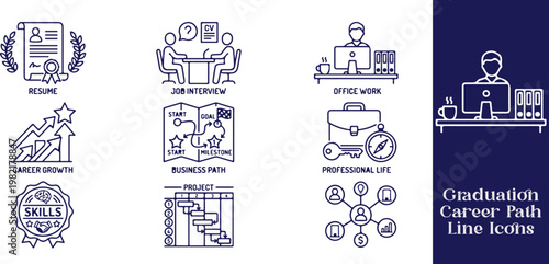 Graduation Career Path Line Icons – Future Job Journey.