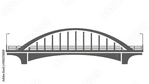 Gray arch bridge with railings and streetlights illustration