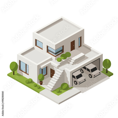 Modern suburban home with garage and yard.