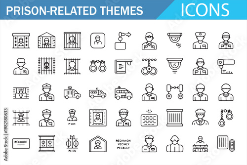 Prison Related Icons Set Editable Line Vector Law Enforcement Justice System Jail Security Police Criminal Arrest Court and Correctional Facility Symbols Collection