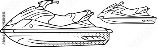 Jet Ski Watercraft Line Icon Set Featuring Personal Water Scooter and Marine Sport Vehicle for Summer Recreation and Adventure Design