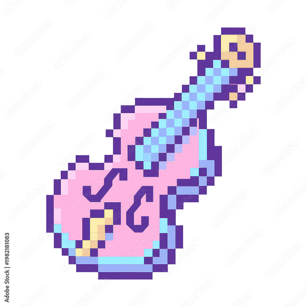 Fototapeta premium PNG Retro pixel art guitar illustration.