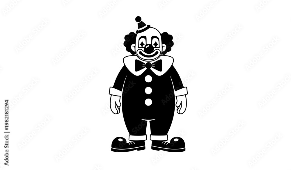 Fototapeta premium Black and White Clown Character Vector Illustration Front View Minimal Circus Design