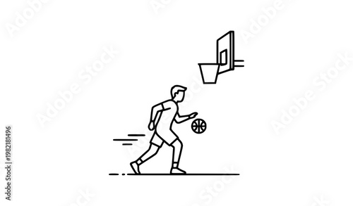 Playing basketball to burn calories outline icon healthy lifestyle stress management vector symbol isolated on white