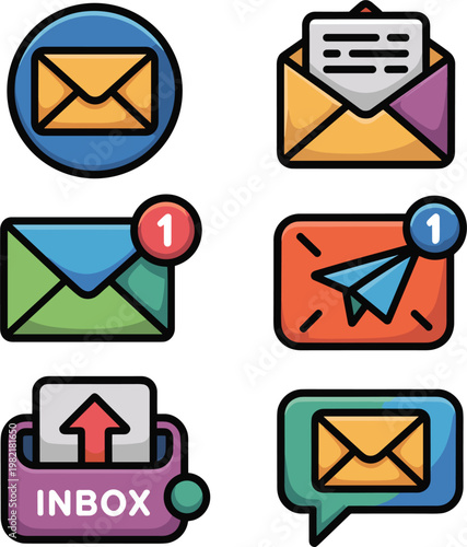 Modern email notification icons set with inbox messages alerts envelopes chat bubbles communication symbols vector design