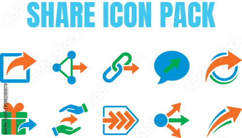 Share and Social Media Icon Pack with Arrows, Links, Communication and Connectivity Symbols