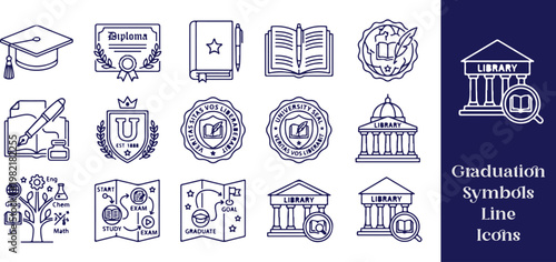 Graduation Symbols Line Icons – Academic Identity Set