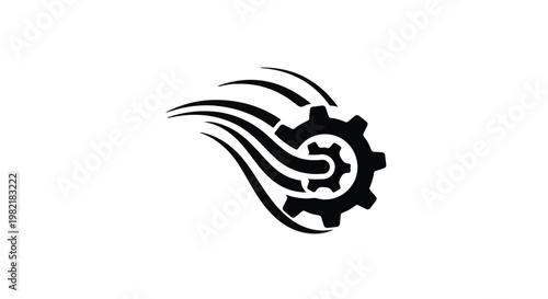 Gear icon depicts a mechanical cog with motion lines trailing behind to symbolize rapid industrial work.