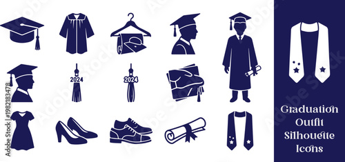 Graduation Outfit Silhouette Icons – Cap and Gown Set