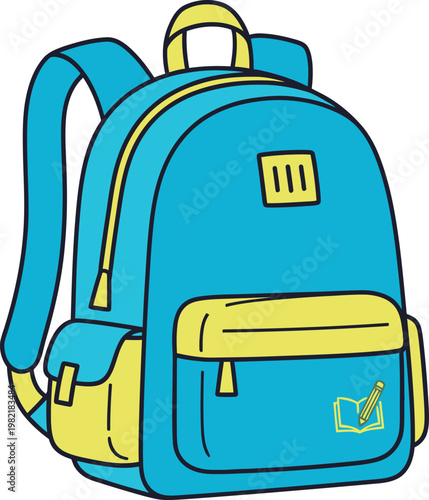 Colorful school backpack vector illustration, modern student bag icon isolated on white