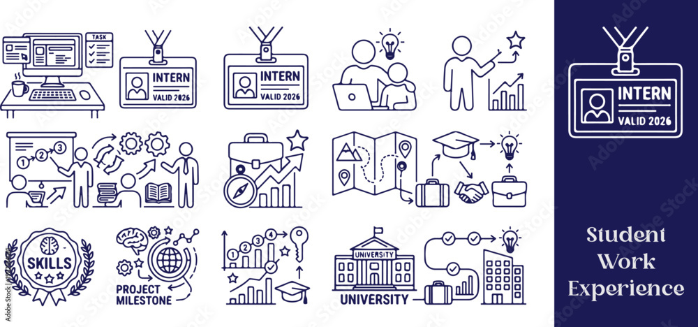 Obraz premium Graduation Internship Line Icons – Student Work Experience