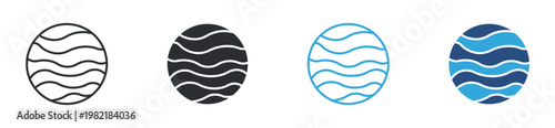 Abstract Waves Circle Icon Set, Water and Fluid Motion Concept, Modern Decorative Shape, Vector Illustration