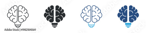 Brain Bulb Icon Set, Creativity and Idea Concept, Intelligence and Innovation Symbol, Vector Illustration